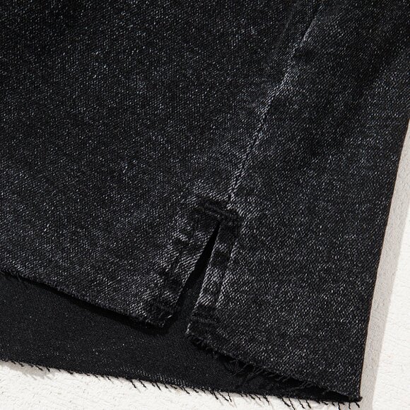 🖤 Carbon Grey Mineral Wash Ripped Raw Hem Mini Skirt – Street Style Essential - Picture 7 of 8